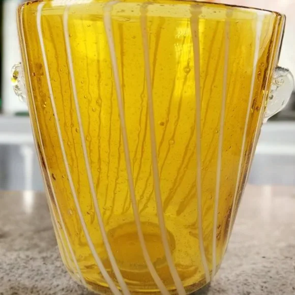 Murano Ice Bin Venini for Disaronno, Handblown Italian Art Glass, Amber & White - Picture 7 of 9